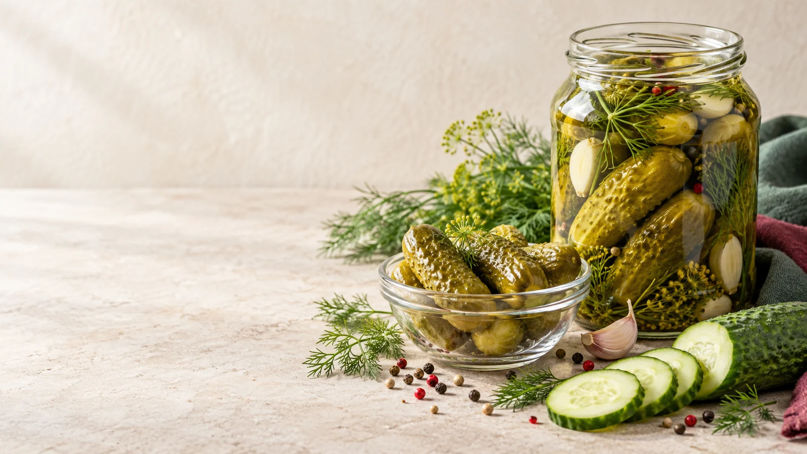 Symbolbild: eingelegte Gurken mit Dill und Gewürzen